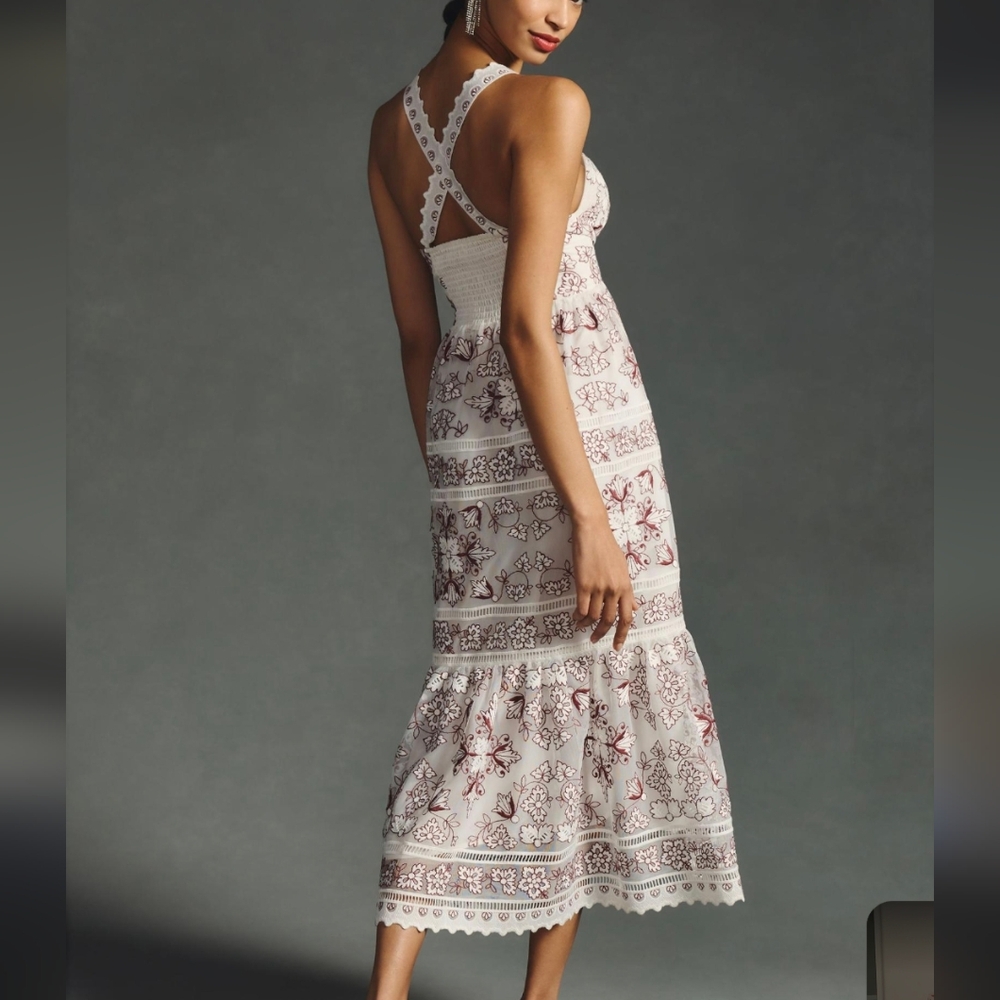 Anthropologie NWT Tiered V-Neck Embroidered Midi Summer Picnic Dress - Picture 3 of 16